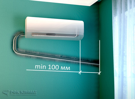 Внутренний блок сплит-системы расположен слева от внешней стены. Вариант 4.